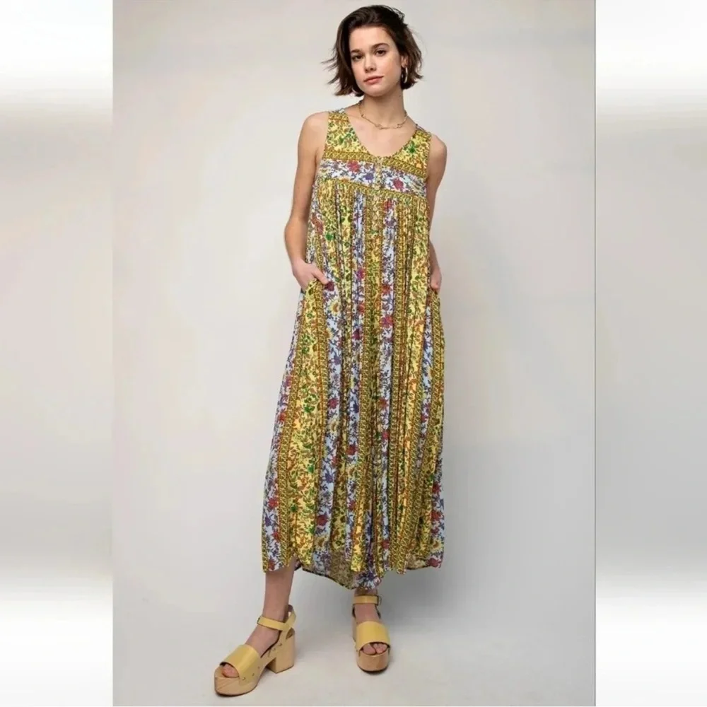 131. NWT Easel Yellow/Multicolor Floral Jumpsuit - Picture 6 of 6